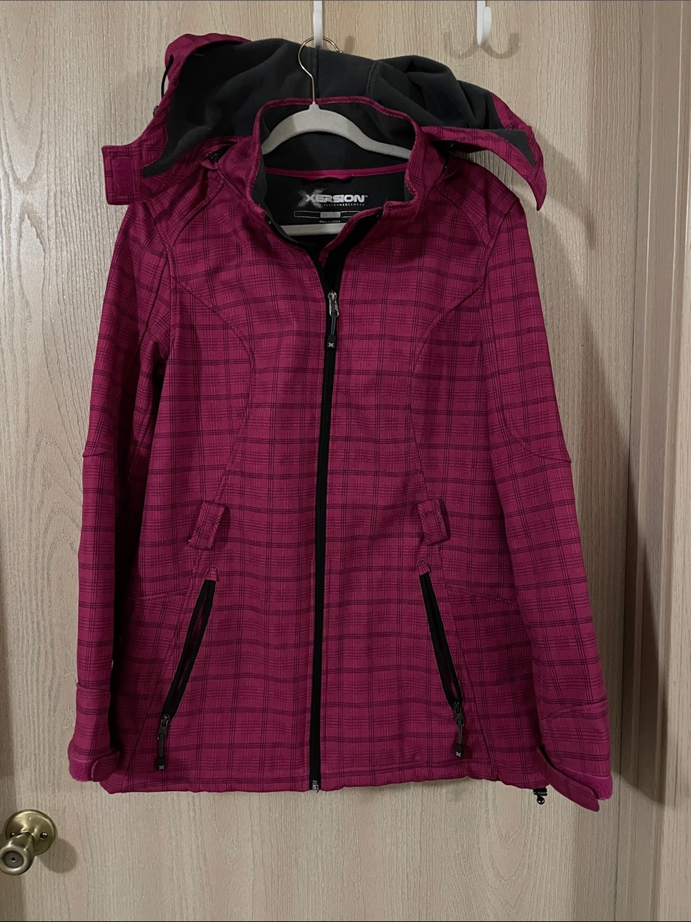 Xersion Women's Raspberry Plaid Ski Jacket with Hood